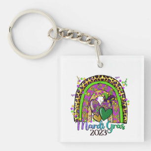 Custom Date Rainbow Mardi Gras Keychain