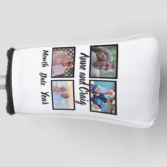 Custom Date Wedding Anniversary 4 Photo Collage  Golf Head Cover (Front)