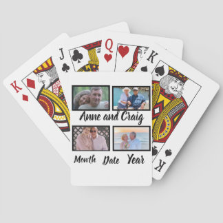 Custom Date Wedding Anniversary 4 Photo Collage Playing Cards