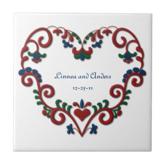 Custom Date Wedding Anniversary Scandinavian Heart Tile