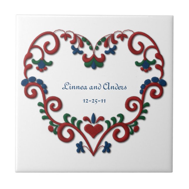 Custom Date Wedding Anniversary Scandinavian Heart Tile (Front)