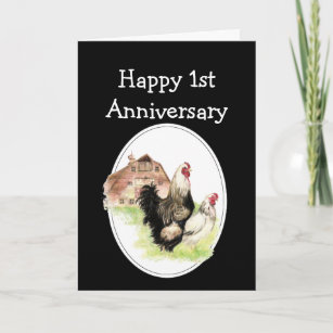 Custom Dated Anniversary Farm, Country Chickens Card