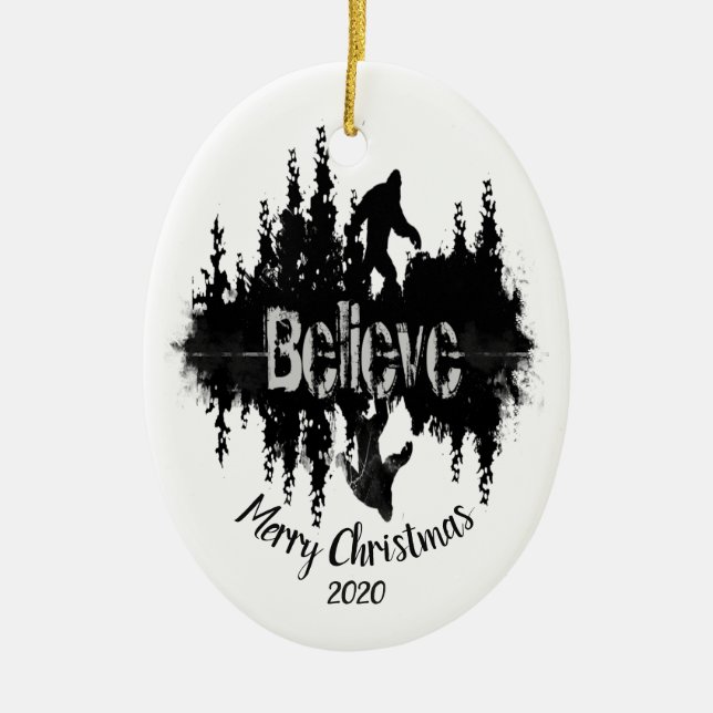 Custom Dated Believe Sasquatch Big Foot Legend Ceramic Tree Decoration (Front)