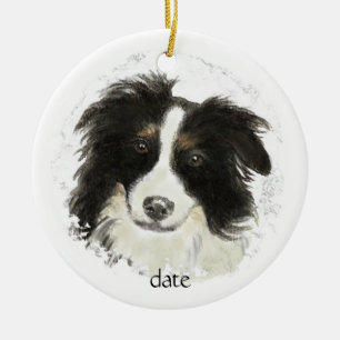 Custom Dated Border Collie, Dog Pet, Animal Ceramic Tree Decoration