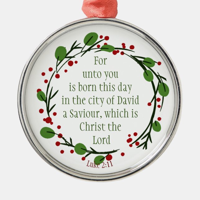 Custom Dated Christian Christmas Scripture Wreath Metal Tree Decoration (Front)