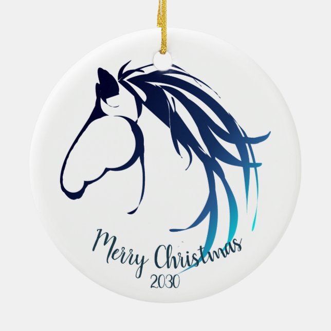 Custom Dated Christmas Classic Horse Head Logo Ceramic Tree Decoration (Back)