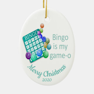 Custom Dated Christmas Fun Bingo Quote Ceramic Tree Decoration
