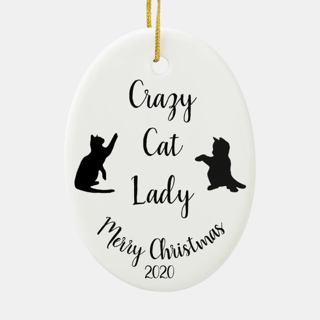 Custom Dated Christmas Fun Crazy Cat Lady Ceramic Tree Decoration (Back)
