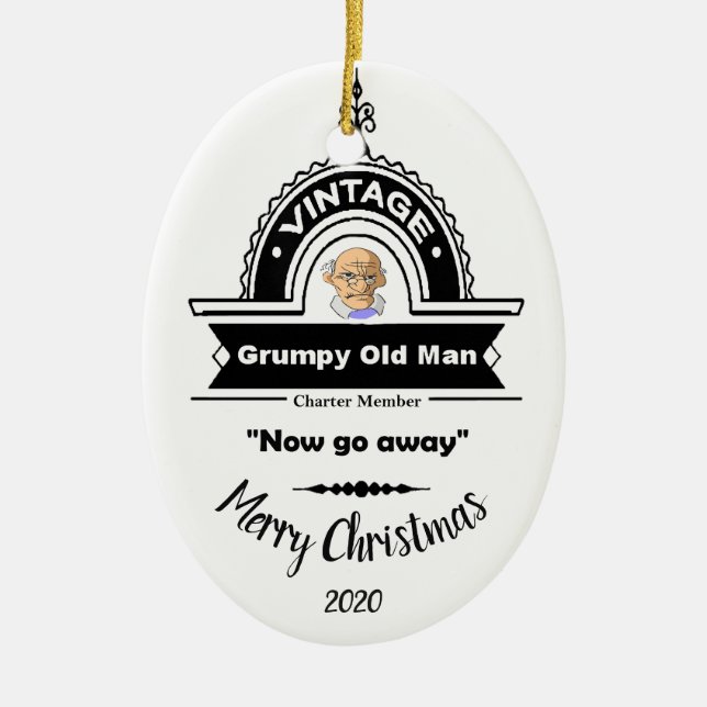 Custom Dated Christmas Grumpy Old Man Club Fun Ceramic Tree Decoration (Front)