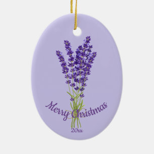 Custom Dated Christmas Lavender Garden Flowers Ceramic Tree Decoration