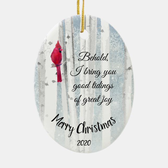 Custom Dated Christmas Luke 2:10 Great Joy Ceramic Tree Decoration (Back)