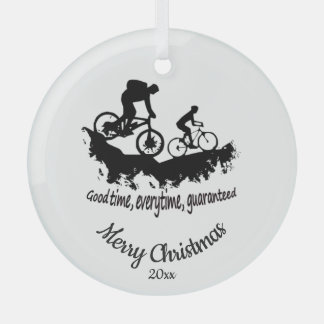 Custom Dated Christmas Mountain Biking Quote Meta Glass Tree Decoration