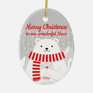 Custom Dated Christmas Polar Bear Cute Our Niece Ceramic Tree Decoration