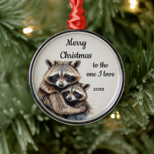 Custom Dated Christmas Racoon One I Love Metal Tree Decoration