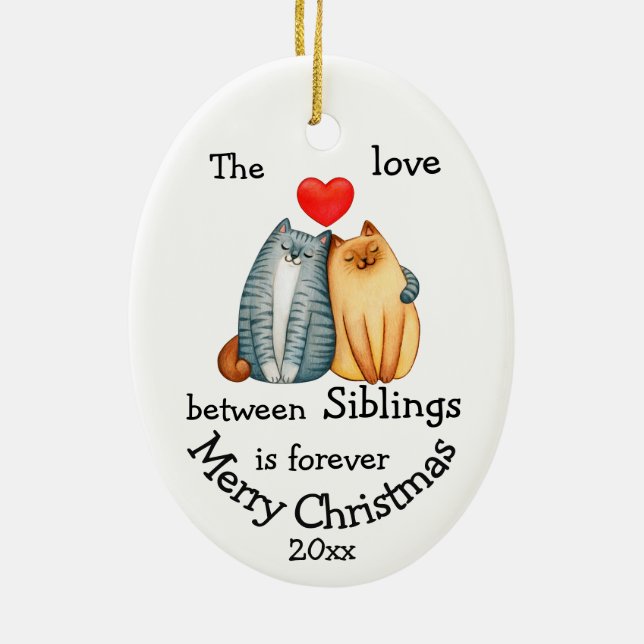 Custom Dated Christmas Siblings Cat Quote Ceramic Tree Decoration (Back)