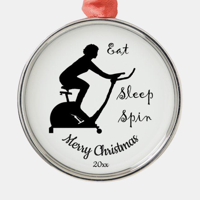 Custom Dated Christmas Spinning class, cycle  Metal Tree Decoration (Front)