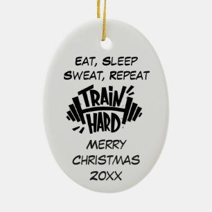 Custom Dated Christmas Train Hard Repeat Quote Ceramic Tree Decoration