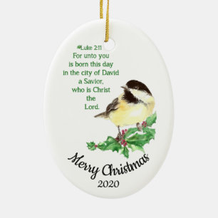 Custom Dated Christmas Verse Luke 2:11 Ceramic Tree Decoration
