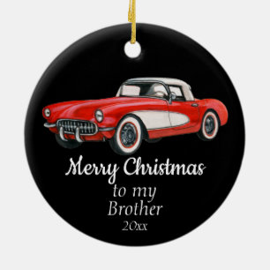 Custom Dated Christmas Vintage Car Brother Ceramic Tree Decoration