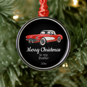 Custom Dated Christmas Vintage Car Brother Metal Tree Decoration