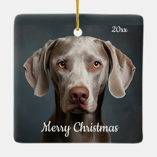 Custom Dated Christmas Weimaraner Dog Pet Animal Ceramic Ornament (Back)
