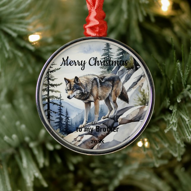 Custom Dated Christmas Wolf Animal Brother Metal Tree Decoration (Tree)