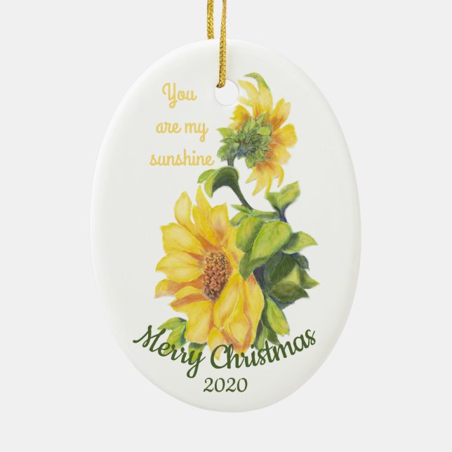 Custom Dated Christmas You are my Sunshine Quote Ceramic Tree Decoration (Back)