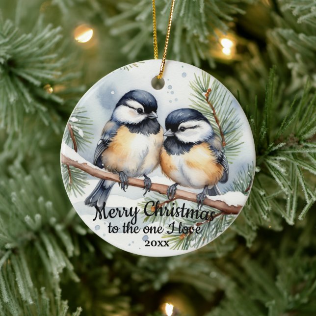 Custom Dated Cute Chickadee BirdsOne I Love Ceramic Tree Decoration (Tree)