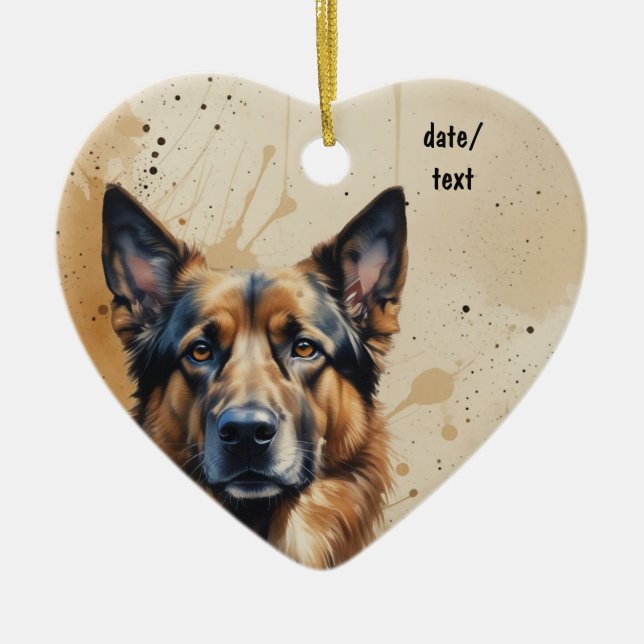 Custom Dated German Shepherd, Dog Pet, Animal Ceramic Tree Decoration (Front)