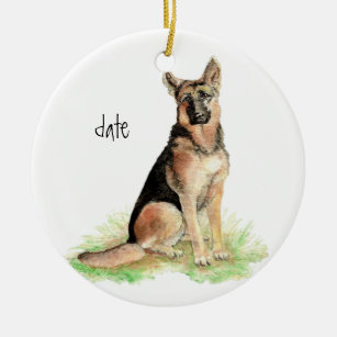 Custom Dated German Shepherd, Dog Pet, Animal Ceramic Tree Decoration