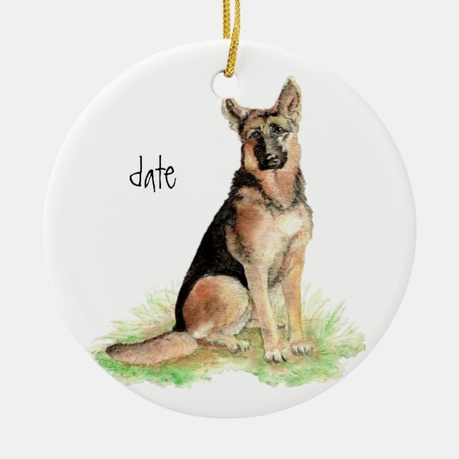 Custom Dated German Shepherd, Dog Pet, Animal Ceramic Tree Decoration (Front)