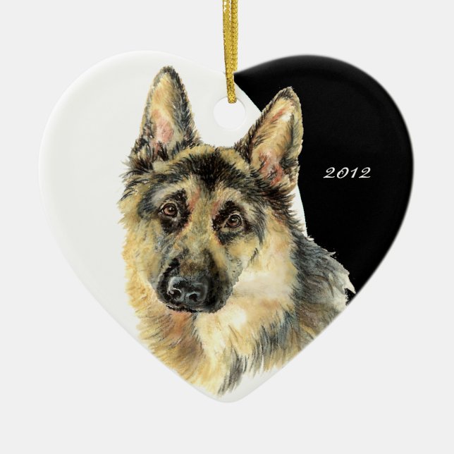 Custom Dated German Shepherd Pet Dog Ceramic Tree Decoration (Front)