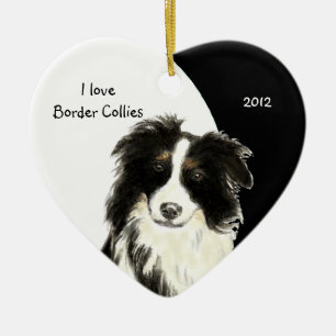 Custom Dated I love Border Collies dog, pet animal Ceramic Tree Decoration