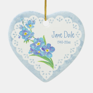Custom Dated Name Forget-me-not Memorial Flower Ceramic Tree Decoration