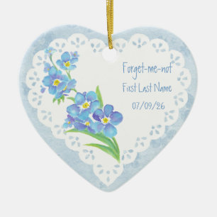 Custom Dated Name Forget-me-not Watercolor Flower Ceramic Tree Decoration