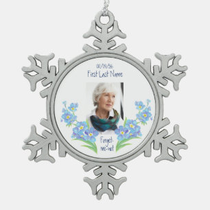 Custom Dated Name Forget-me-not Watercolor Flower Snowflake Pewter Christmas Ornament