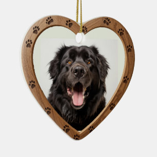 Custom Dated Name Photo Polished Wood Heart Ceramic Tree Decoration