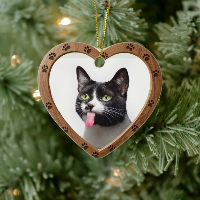 Custom Dated Name Photo Polished Wood Heart Ceramic Tree Decoration (Tree)