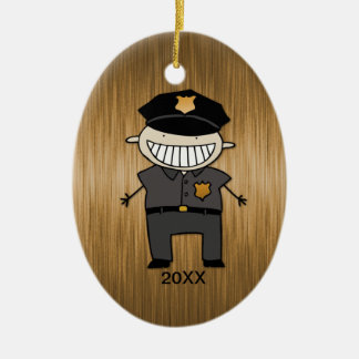Custom Dated Police Officer Cartoon Ceramic Tree Decoration
