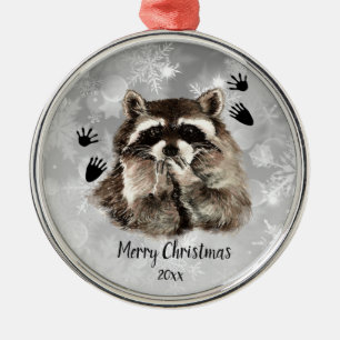 Custom Dated Raccoon Blowing Kisses, Love Animals Metal Tree Decoration