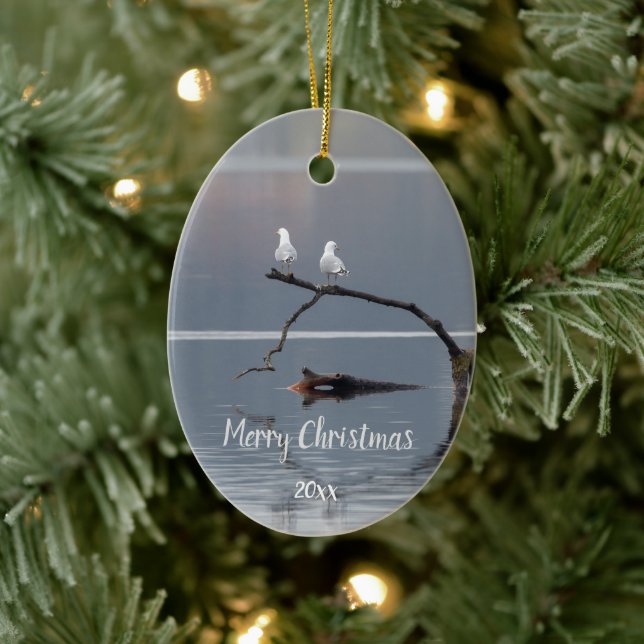 Custom Dated Seagulls Bird Animal Wildlife Ceramic Tree Decoration (Tree)