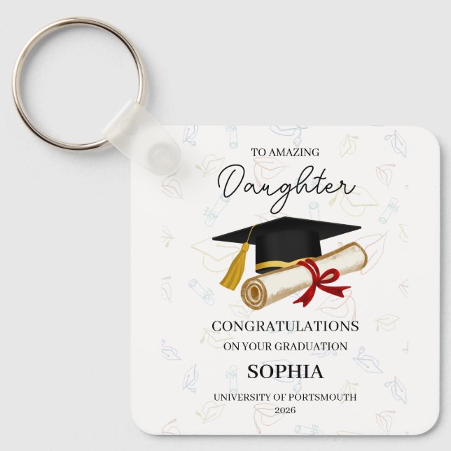 Custom Daughter Graduation Keepsake Name Year Key Ring (Front)