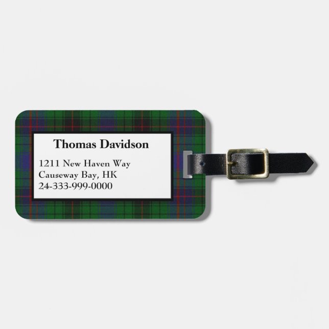 Custom Davidson Tartan Plaid Luggage Tag (Front Horizontal)