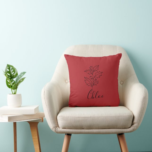 Custom December Holly Birth Flower Gift  Cushion (Chair)