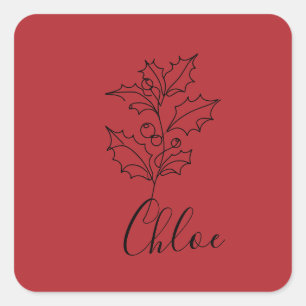Custom December Holly Birth Flower Gift Square Sticker