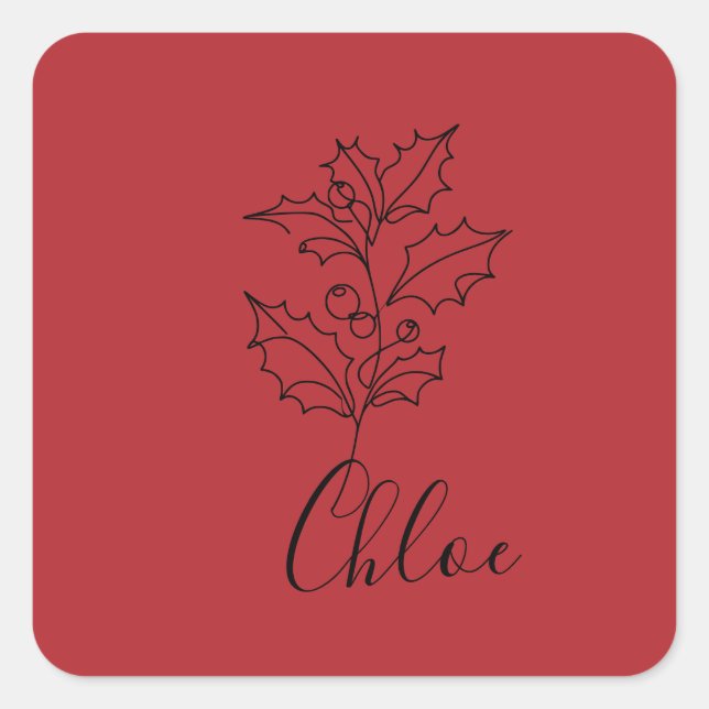 Custom December Holly Birth Flower Gift  Square Sticker (Front)