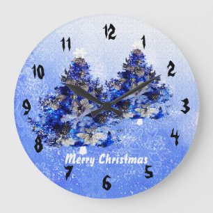 Custom decorated blue christmas tree large clock