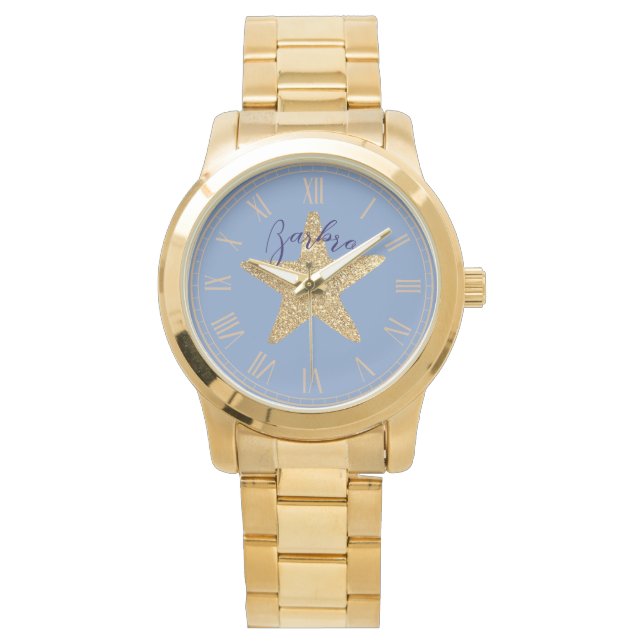 Custom decorative golden glitter star luxury watch (Front)