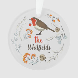 Custom Decorative Robin Botanical Christmas Ornament