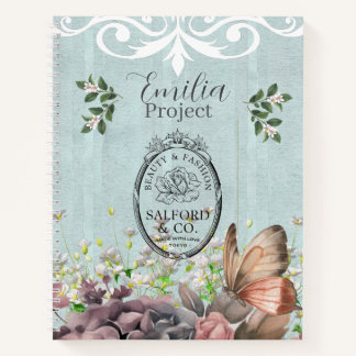 Custom decoratived botanical retro logo Blue Notebook